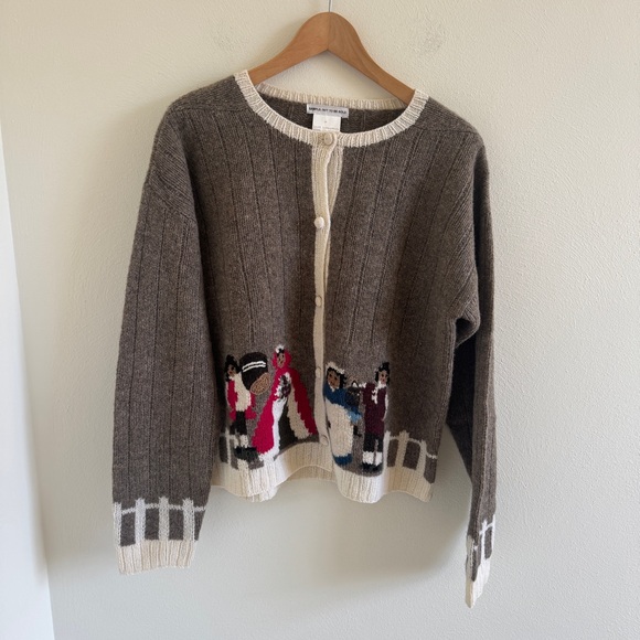 Vintage Sweaters - Vintage Folk Art 100% Lambswool Cardigan Sweater Sample New Without Tags L